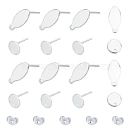 304 Stainless Steel Stud Earring Findings, Flat Plate and Ear Nuts, Oval & Flat Round, Silver, Stud Earring Findings: 40pcs/box, Ear Nuts: 40pcs(STAS-UN0017-06S)