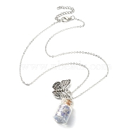 Butterfly Alloy Pendant Necklace, Glass Chips Wish Bottle Necklace, Antique Silver, 17.91 inch(45.5cm)(NJEW-FZ00020)