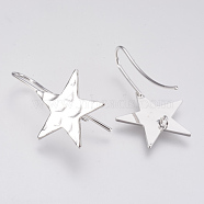 Brass Stud Earring Findings, with Loop, Star, Nickel Free, Real Platinum Plated, 31.5x20mm, Hole: 2mm, Pin: 1mm(KK-T027-63P)