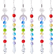 6Pcs 2 Style Electroplate Octagon Glass Beaded Pendant Decorations, Suncatchers, Rainbow Maker, with 304 Stainless Steel Split Rings, Clear Faceted Glass Pendants, Cone/Moon/Sun, Mixed Color, 190~205mm, 3pcs/style(HJEW-SC0001-32)