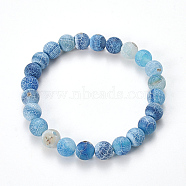 Natural Weathered Agate Beaded Stretch Bracelets, Frosted, Dyed, Round, Cornflower Blue, 2-1/8 inch(55mm)(BJEW-Q692-01B)
