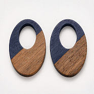 Resin & Walnut Wood Pendants, Waxed, Oval, Prussian Blue, 35.5x21.5x3~4mm, Hole: 16x10mm(X-RESI-S384-001A-A01)