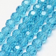 Glass Beads Strands, Faceted(32 Facets), Round, Sky Blue, 8mm, Hole: 1mm, about 70~72pcs/strand, 22.6 inch(X-EGLA-J042-8mm-07)