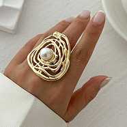 Round Alloy Adjustable Rings for Women, with Plastic Imitation Pearls, Light Gold, Inner Diameter: 18mm(RJEW-B108-04KCG)