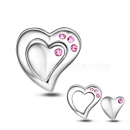 TINYSAND Heart 925 Sterling Silver European Beads, Large Hole Beads, with Cubic Zirconia, Platinum, 10.72x11.08x8.71mm, Hole: 4.39mm(TS-C-095)