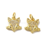 Rack Plating Brass Micro Pave Cubic Zirconia Pendants, with Jump Ring, Long-Lasting Plated, Lead Free & Cadmium Free, Fox Charm, Real 18K Gold Plated, 11.5x11.5x2mm, Hole: 3.5mm(KK-K377-67G)