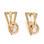 304 Stainless Steel Half Hoop Earrings, Stud Earrings, with Ear Nut, Triangle & Ring, Golden, 24x13x24mm, Pin: 1mm(EJEW-F257-03G)