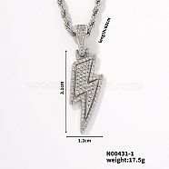 European and American Fashion Lightning Brass Rhinestone Pendant Necklaces, Platinum, 23.62 inch(60cm)(HP4417-1)