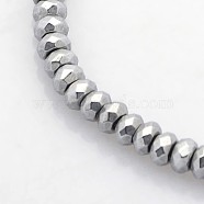 Electroplate Non-magnetic Synthetic Hematite Beads Strands, Faceted Rondelle, Platinum Plated, 3x2mm, Hole: 1mm, about 214pcs/strand, 15.7 inch(G-J208G-13)