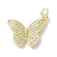 Rack Plating Brass Micro Pave Clear Cubic Zirconia Pendants, Long-Lasting Plated, Lead Free & Cadmium Free, Butterfly, Real 18K Gold Plated, 16x19x2mm, Hole: 3.4mm(KK-Z039-20G)