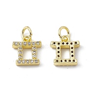 Real 18K Gold Plated Brass Micro Pave Clear Cubic Zirconia Charms, with Jump Ring, Constellation Charm, Gemini, 10x9.5x2.5mm, Hole: 3.4mm(KK-E068-VB411-3)