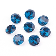 Pointed Back & Back Plated Glass Rhinestone Cabochons, Grade A, Faceted, Flat Round, Montana, 8x4.5mm(RGLA-J012-8mm-207)