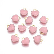 Brass Charms, with Enamel, Enamelled Sequins, Long-Lasting Plated, Nickel Free, Real 18K Gold Plated, Heart, Pink, 10x9x2mm, Hole: 1.6mm(KK-F782-11G-03-NF)