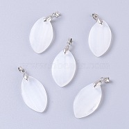 Natural Calcite Pendants, with Platinum Plated Brass Findings, Horse Eye, White, 31x17.5~18x4mm, Hole: 3.5x4mm(G-L501-25)