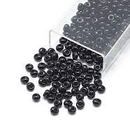 TOHO Japanese Fringe Seed Beads, Opaque Glass Round Hole Rocailles Seed Beads, Black, 5x4.5mm, Hole: 1.5mm, about 111pcs/10g(X-SEED-R039-02-MA49)