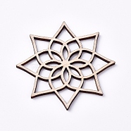Wood Cabochons, Laser Cut Wood Shapes, Lotus, Blanched Almond, 51.3x51.3x2.2mm(WOOD-TAC0003-31)