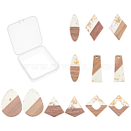 Transparent Resin & Walnut Wood Pendants, with Foil, Waxed, Mixed Shapes, Gold, 12pcs/box(RESI-SC0001-44)
