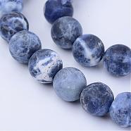 Natural Sodalite Beads Strands, Frosted, Round, 8~8.5mm, Hole: 1mm, about 47pcs/strand, 15.5 inch(G-Q462-8mm-07)