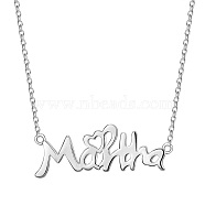 SHEGRACE 925 Sterling Silver Pendant Necklaces, with Cable Chains, Word, Platinum, 15 inch(38cm)(JN923A)
