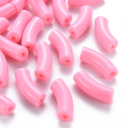Opaque Acrylic Beads, Curved Tube, Pink, 36x13.5x11.5mm, Hole: 4mm, about 133pcs/500g(MACR-S372-001B-S004)