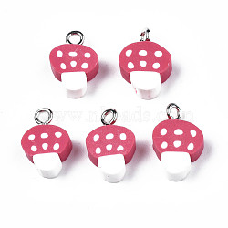 Autumn Theme Handmade Polymer Clay Charms, with Platinum Plated Iron Loop, Imitation Food, Mushroom, Pale Violet Red, 14~15x8.5~10.5x4~5mm, Hole: 1.8mm(CLAY-N006-45)