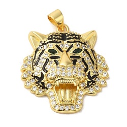 Brass Micro Pave Cubic Zirconia with Enamel Pendants, Tiger Charms, Real 18K Gold Plated, 27.5x25x5.5mm, Hole: 5x3.5mm(KK-R162-034A-G-1)