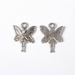 Tibetan Style Alloy Finding Pendants, Fairy, Lead Free and Cadmium Free, Antique Silver, 19.5mm long, 15mm wide, 2mm thick, hole: 2mm(EDD002Y)