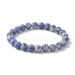 Frosted Natural Blue Spot Jasper Round Beaded Stretch Bracelets, Inner Diameter: 2-1/2 inch(6.5cm)(BJEW-TA00433)