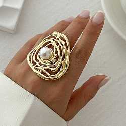 Round Alloy Adjustable Rings for Women, with Plastic Imitation Pearls, Light Gold, Inner Diameter: 18mm(RJEW-B108-04KCG)