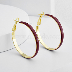 Brass Ring Hoop Earrings, with Enamel, Real 14K Gold Plated, 45x4mm(EJEW-A121-07G)