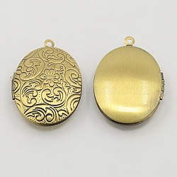 Brass Locket Pendants, Picture Frame Charms for Necklace, Antique Bronze, Oval,  about 24mm wide, 34mm long, hole: 2mm(X-ECF133-1AB)