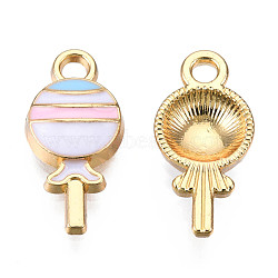 Alloy Pendants, with Enamel, Cadmium Free & Lead Free, Light Gold, Lollipop, White, 17x8x3mm, Hole: 2mm(ENAM-S119-076A-RS)