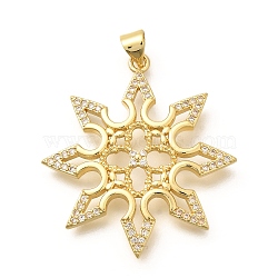 Rack Plating Brass Micro Pave Cubic Zirconia Pendants, Long-Lasting Plated, Lead Free & Cadmium Free, Snowflake Charms, Real 18K Gold Plated, 34.5x31.5x4.5mm, Hole: 5x3mm(KK-L226-020G)