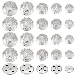 50Pcs 5 Styles 4-Hole Brass Buttons, for Sewing Crafting, Half Round with Badge, Platinum, 14.5~24.5x9~14mm, Hole: 1.8~2x2~3mm, 10pcs/style(BUTT-OC0001-48P)