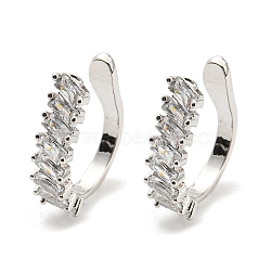 Clear Cubic Zirconia Cuff Earrings, Brass Jewelry for Non-pierced Ears, Cadmium Free & Lead Free, Platinum, 14x12x3.5mm(EJEW-G295-13P)