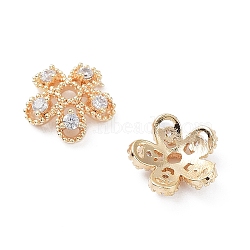 Brass with Clear Cubic Zirconia Bead Caps, 5-Petal Flower, Real 18K Gold Plated, 8.5x9x3mm, Hole: 1~1.4mm(KK-A183-83G)