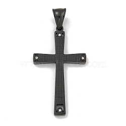 304 Stainless Steel Pendants, with Crystal Rhinestones, Cross Charm, Black, 42x24x3mm, Hole: 7.5x5mm(STAS-D110-22EB)