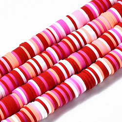 Handmade Polymer Clay Beads Strands, for DIY Jewelry Crafts Supplies, Heishi Beads, Disc/Flat Round, Red, 8x0.5~1mm, Hole: 2mm, about 350~387pcs/strand, 15.75 inch~16.14 inch(40~41cm)(CLAY-R089-8mm-104)