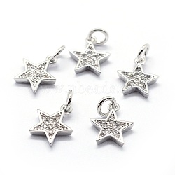 Brass Micro Pave Cubic Zirconia Charms, Star, Clear, Platinum, 11.5x10x2mm, Hole: 3mm(X-ZIRC-G087-35P)