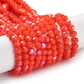 Opaque Glass Beads Strands, Faceted, Round, Red, 4mm, Hole: 0.8mm, about 93~95pcs/strand, 14.37~14.49''(36.5~36.8cm)
