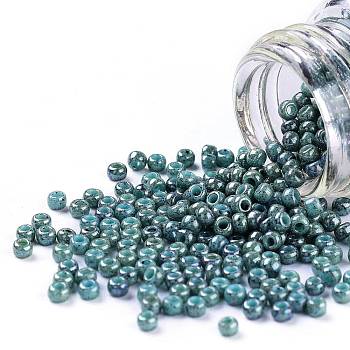 TOHO Round Seed Beads, Japanese Seed Beads, (1207) Opaque Turquoise Blue Marbled, 11/0, 2.2mm, Hole: 0.8mm,  about 1110pcs/10g
