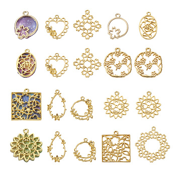 Cheriswelry 40Pcs 10 Style Alloy Open Back Bezel Pendants, for DIY UV Resin, Epoxy Resin, Pressed Flower Jewelry, Golden, 4pcs/style