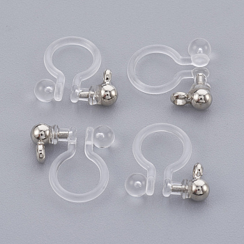 Brass Clip-on Earring Component, with Plastic, Real Platinum Plated, 10.5x10x2.5mm, Hole: 1.4mm