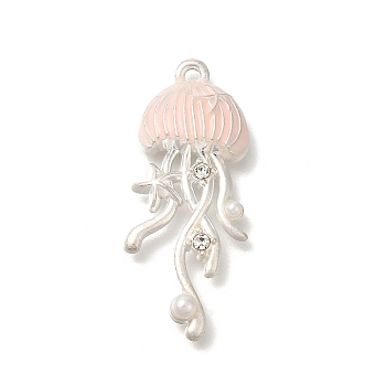 Alloy Pendants, Jellyfish Charms, Pink, 35x15x6mm, Hole: 1.6mm