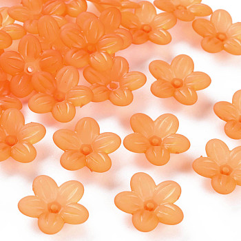 Frosted Acrylic Bead Caps, 5-Petal, Flower, Orange, 19.5x20x5.5mm, Hole: 1.6mm, about 740pcs/500g