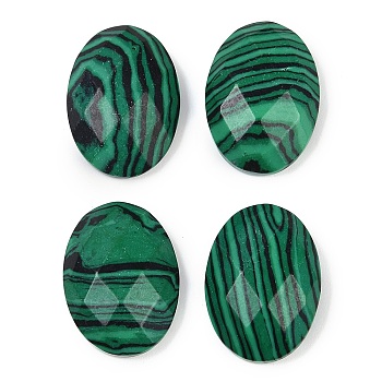 Synthetic Malachite Cabochons, Faceted, Oval, 18x13x6mm