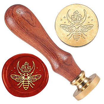 Wax Seal Stamp Set, Golden Tone Sealing Wax Stamp Solid Brass Head, with Retro Wood Handle, for Envelopes Invitations, Gift Card, Bees, 83x22mm, Stamps: 25x14.5mm