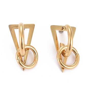 304 Stainless Steel Half Hoop Earrings, Stud Earrings, with Ear Nut, Triangle & Ring, Golden, 24x13x24mm, Pin: 1mm