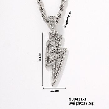 European and American Fashion Lightning Brass Rhinestone Pendant Necklaces, Platinum, 23.62 inch(60cm)