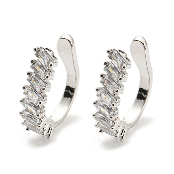 Clear Cubic Zirconia Cuff Earrings, Brass Jewelry for Non-pierced Ears, Cadmium Free & Lead Free, Platinum, 14x12x3.5mm